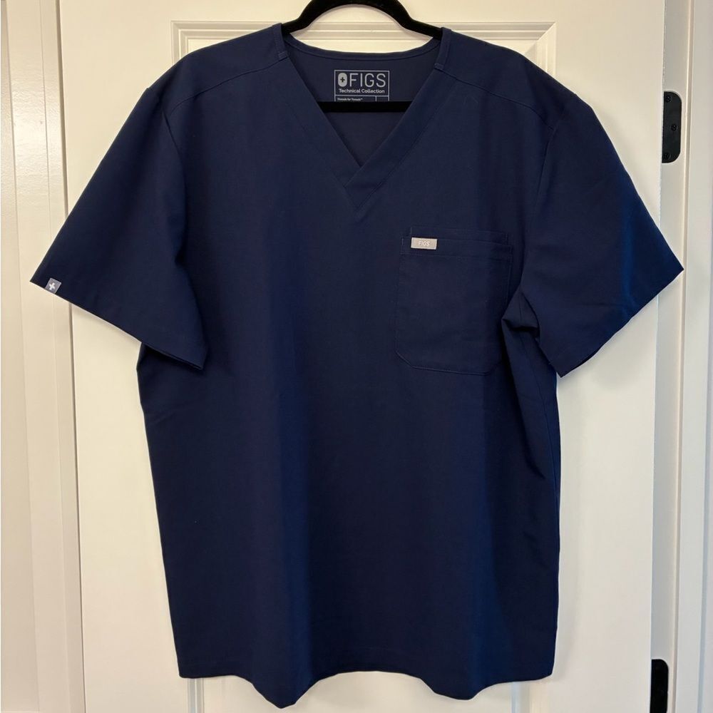 FIGS Catarina One-Pocket ScrubTop V-neck Shirt Classic Fit Slit Hem Navy Size XL - Picture 3 of 6